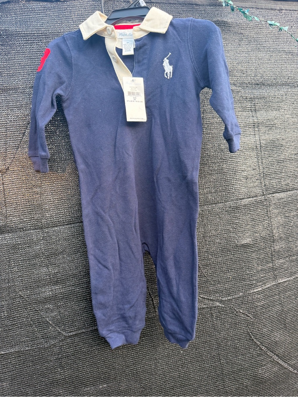 Ralph Lauren Navy and Cream Polo One-Piece Footie with Red Patch